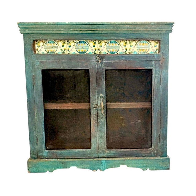 Blue Antique Pie Cabinet With Arts & Crafts Tile and Original Hardware For Sale - Image 8 of 11