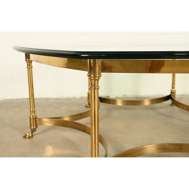 Brass LaBarge Hollywood Regency Brass and Glass Hooved Feet Cocktail Table, Circa 1960s For Sale - Image 8 of 14