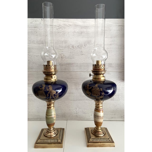 Metal Oil Lamps in Bronze and Earthenware, 1890s, Set of 2 For Sale - Image 7 of 18