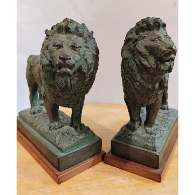 Art Institute of Chicago Green Verdigris Lions Sculpture a Pair