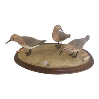 Nantucket Oval Tabletop Sculpture of Carved Wood Sandpipers on the Beach For Sale