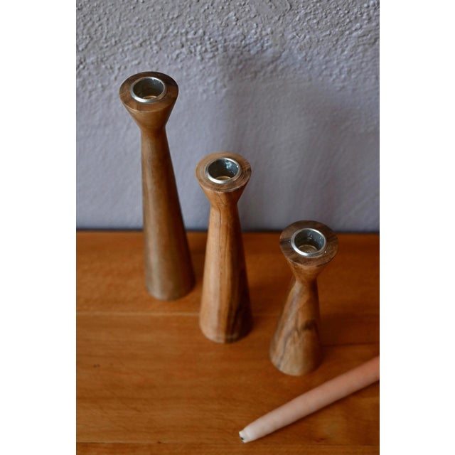 1960s Scandinavian Turned Wooden Candlesticks, Denmark, 1960s, Set of 3 For Sale - Image 5 of 6