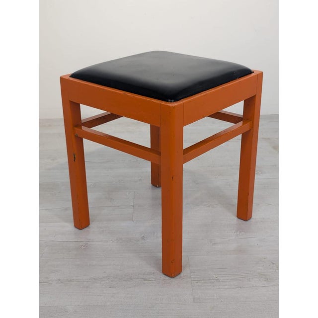 Vintage Orange Pouf in Black Faux Leather, 1950s For Sale - Image 12 of 12