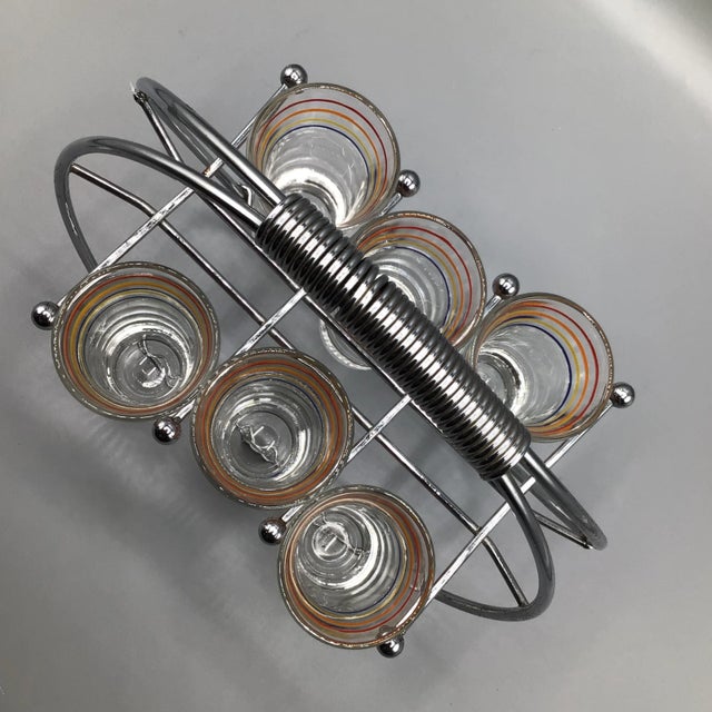 Chrome 7 Striped Shot Glasses in Chrome Plated Caddy - Set of 8 For Sale - Image 8 of 13