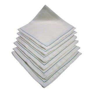 Vintage Ivory Fine Linen Napkins With Seafoam Green Edging - Set of 6 For Sale
