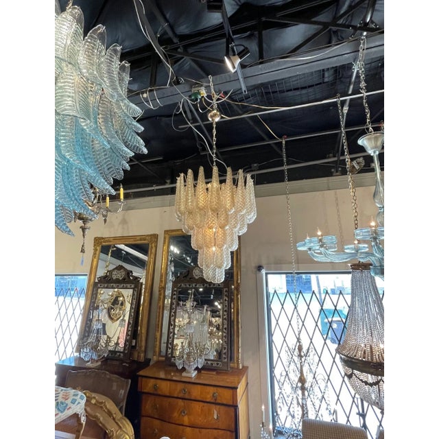 Vintage Italian Gold Murano Glass Tear Drop Glass Waterfall Chandelier For Sale - Image 4 of 7