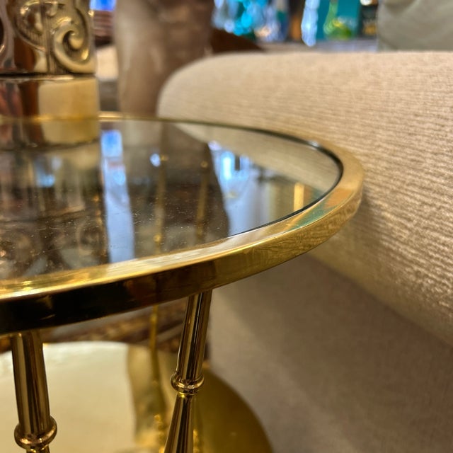 1960s Italian 2 Tier Round Brass and Glass Side Tables With Hoof Feet a Pair For Sale - Image 9 of 12