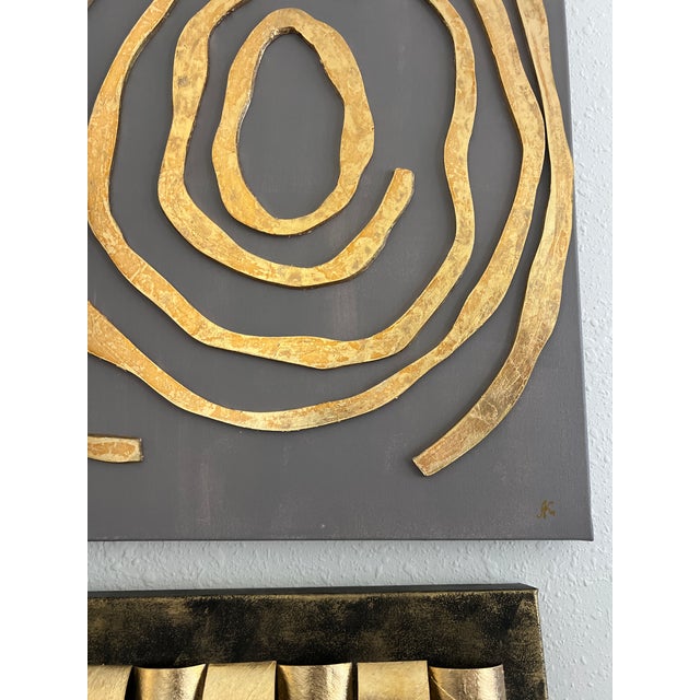 Original 3d Abstract Art by Alena Kalen "Golden Labyrinth" Gold Leaf, Coa For Sale - Image 9 of 9