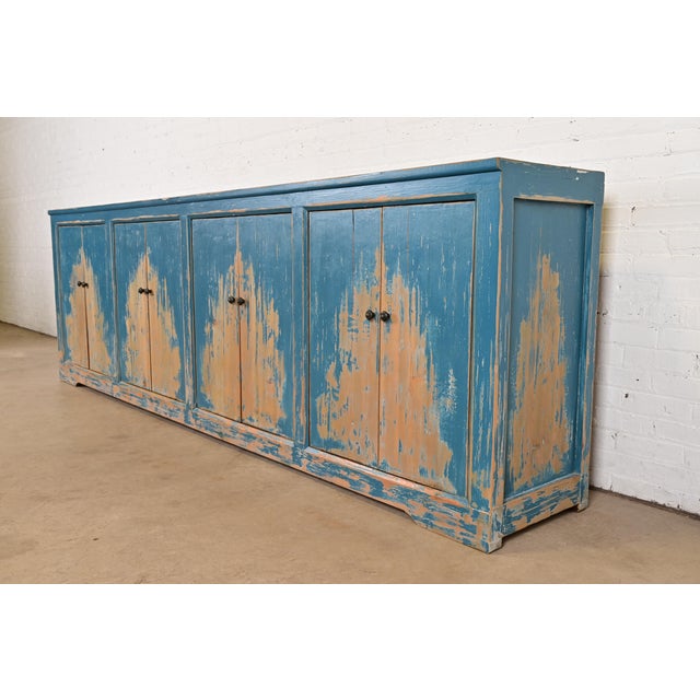 Modern Distressed Blue Painted Monumental Sideboard by Van Thiel For Sale - Image 13 of 13