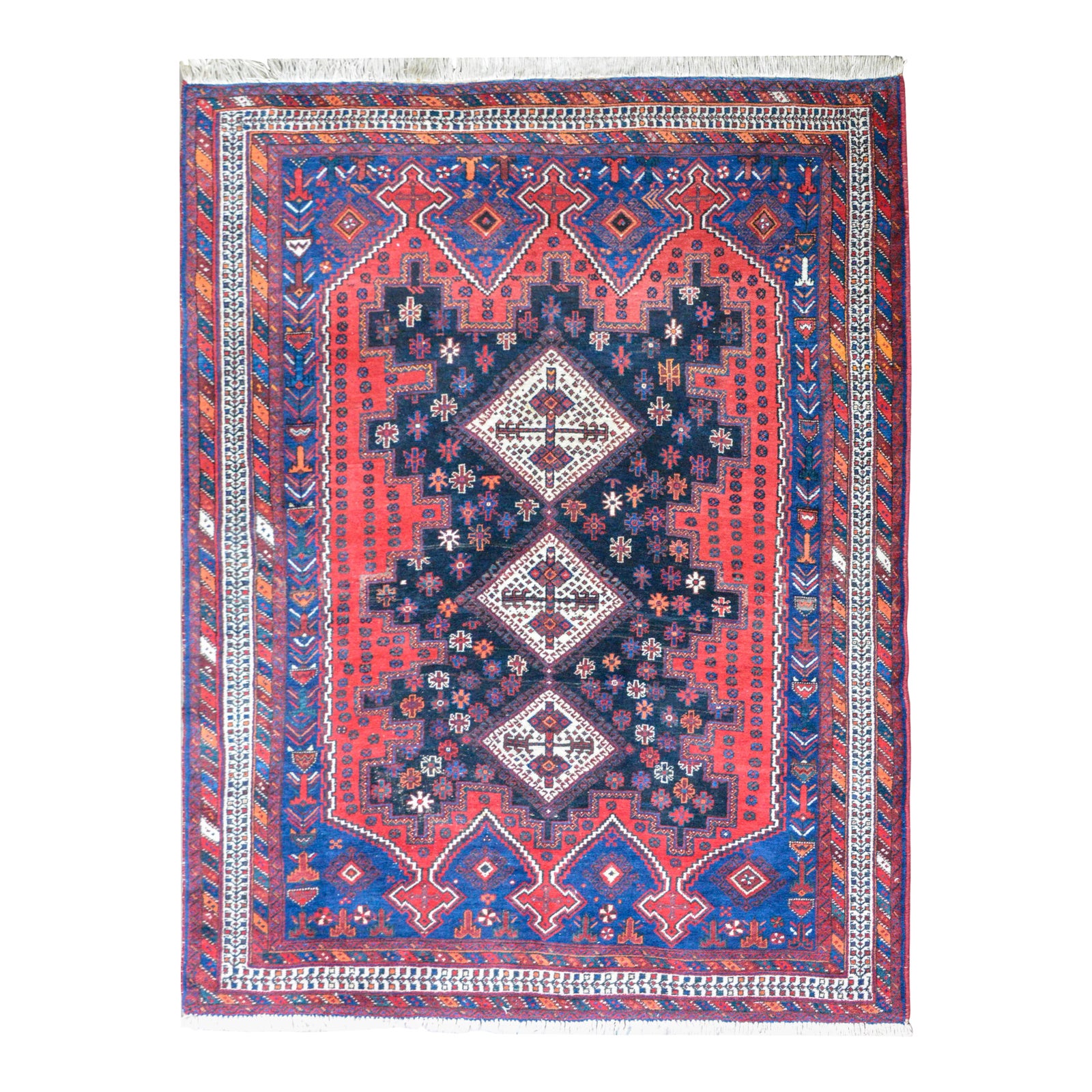 Vintage Mid Century Mazlaghan Rug | Chairish