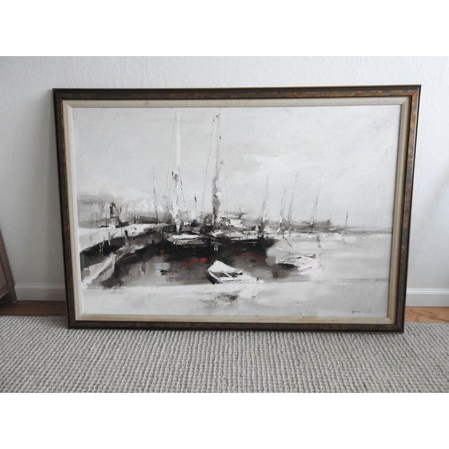 Coastal Large Mid 20th Century Atmospheric Harbor Scene by Charles C. Gruppe Zantman Gallery Provenance For Sale - Image 3 of 17