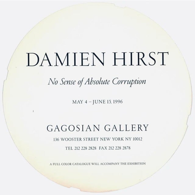 Rare Damien Hirst Gagosian Gallery New York 1996, Announcement Card: Published on the occasion of: 'No Sense of Absolute...