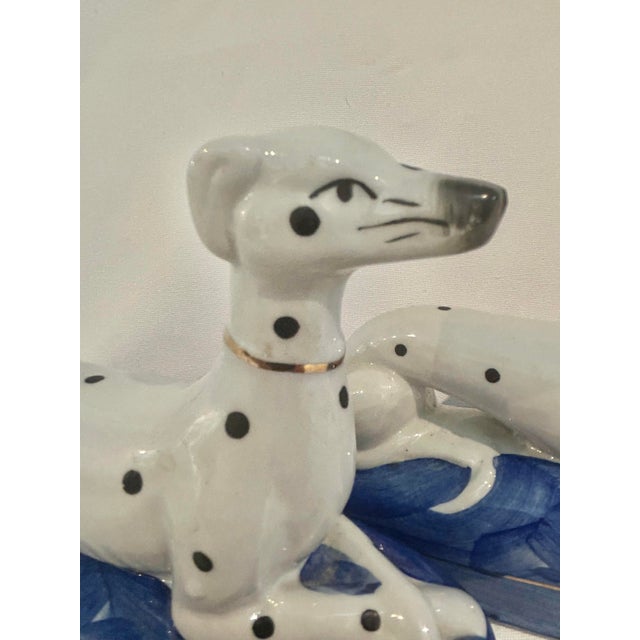 Ceramic Vintage Staffordshire Style Dalmatian Dog Ceramic Bookends on Cobalt Blue Bases – A Pair For Sale - Image 7 of 9