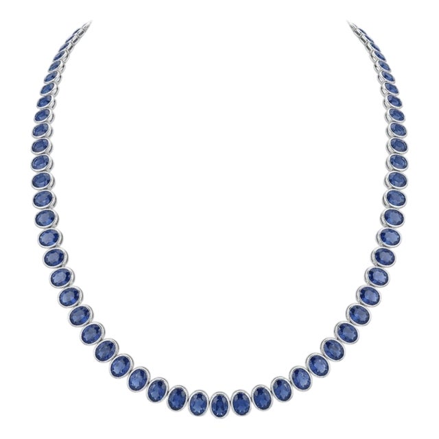 New 18k Gold Necklace With 36.80ct Blue Sapphire, Elegant Design For Sale