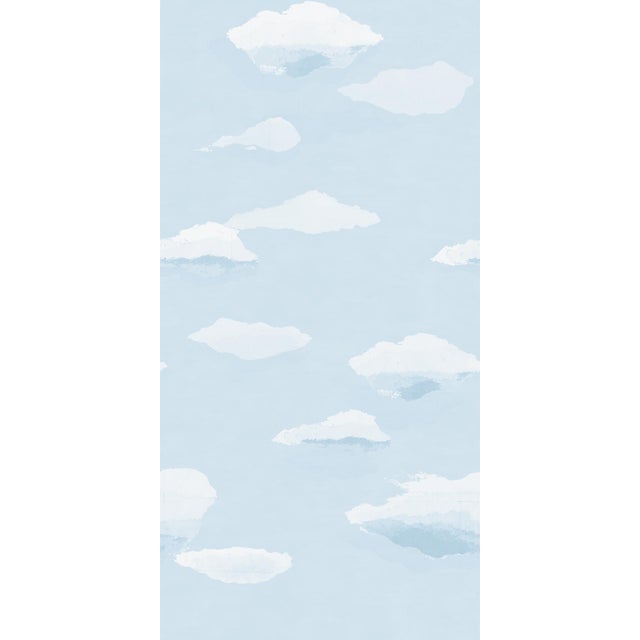 Art Deco Les Nuages Wallpaper by Paule Marrot in Light Blue For Sale - Image 3 of 3