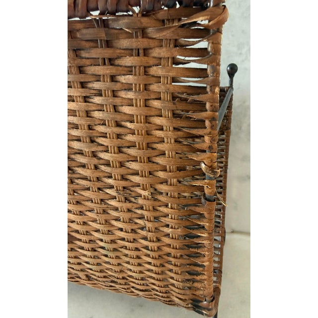 Brown Vintage Wicker Magazine Rack For Sale - Image 8 of 9