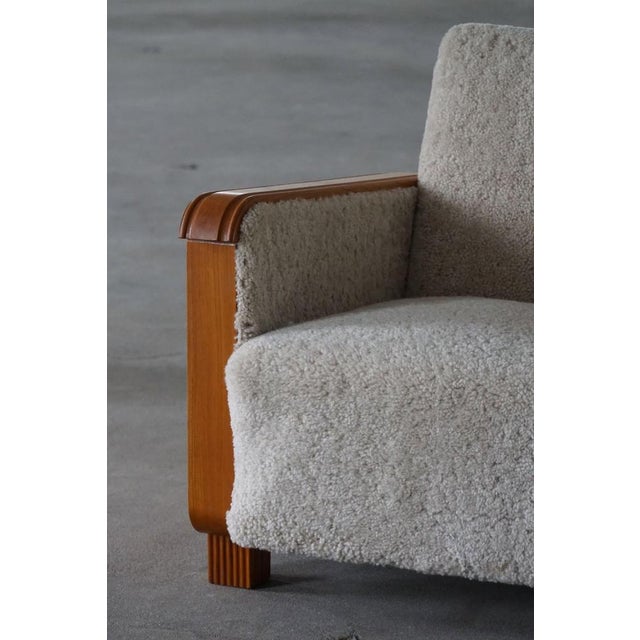 Wood Art Deco Swedish Lounge Chairs in Elm & Lambswool, 1930s, Set of 2 For Sale - Image 7 of 18