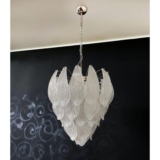 1990s Vintage Italian Murano Chandelier with Frosted Carved Glass Leaves, 1990s For Sale - Image 5 of 18