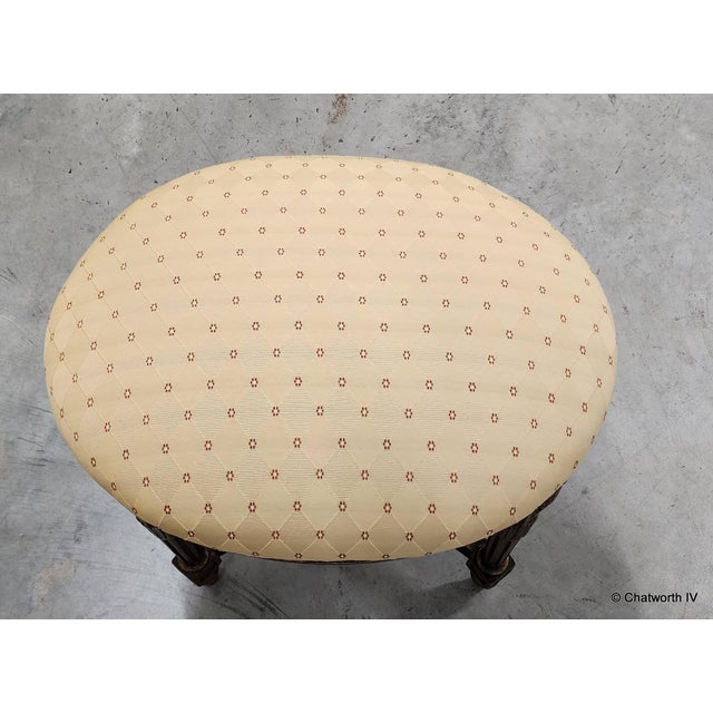 1930s Antique 1930s French Louis XVI Style Oval Upholstered Giltwood Vanity Bench Stool For Sale - Image 5 of 5