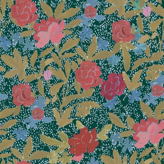 Sample - Floral Bouquet Wallpaper by Paule Marrot in Dark Green For Sale