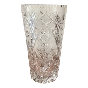Vintage Mid 20th Century Cut to Clear Crystal Vase Bohemian Czechoslovakia Large