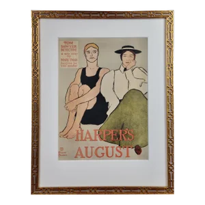 Tom Sawyer Detective by Mark Twain: 19th C. Framed Colored Poster by Edward Penfield, 1897