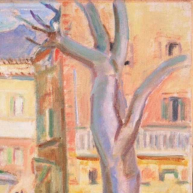 1950s 'Italian Piazza With a View of the Alps' by Knud Hilkier, Paris, Danish Royal Academy, Oslo Museum For Sale - Image 5 of 9
