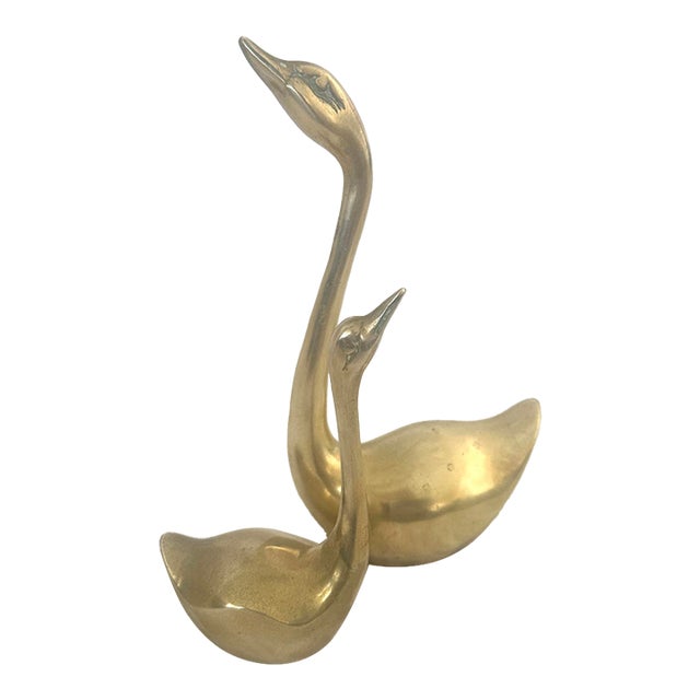 MCM Pair of Brass Swans For Sale