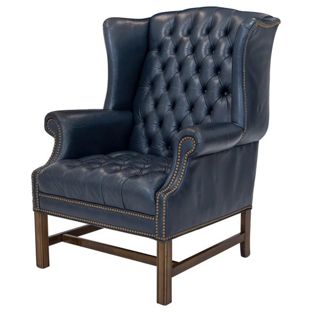 Navy Leather Chesterfield Wingback Chair Chairish