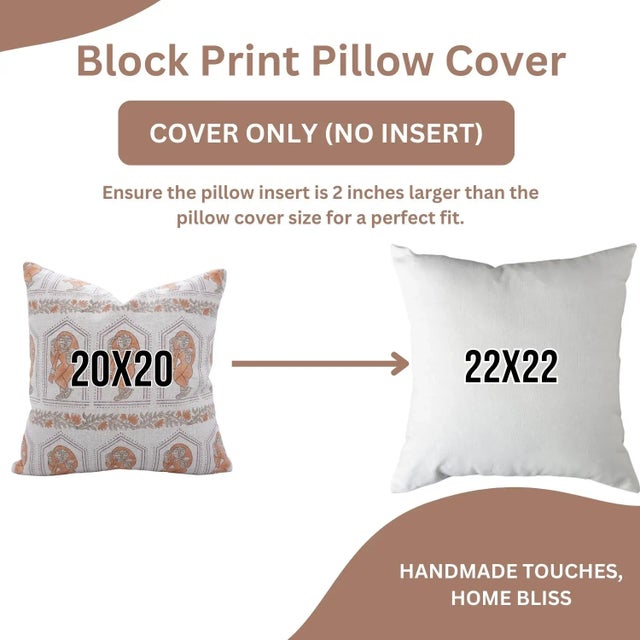 Not Yet Made - Made To Order Fabdivine Handmade Block Print Pillow Cover Farmhouse & Aesthetic Room Decor Cushion, Home Gift Size 24x24- Sundari For Sale - Image 5 of 5