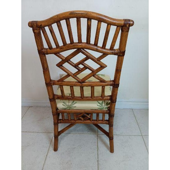 1980s Vintage Dining Chair Chippendale Tommy Bahama Style Bamboo Rattan Set of Two For Sale - Image 5 of 8