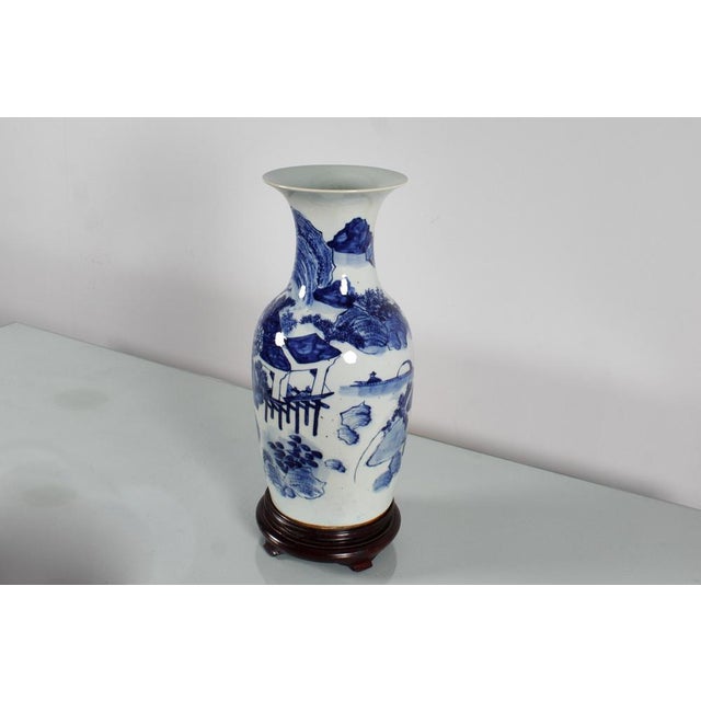 Wood Asian Blue and White Porcelain Vase, 1880 For Sale - Image 7 of 16