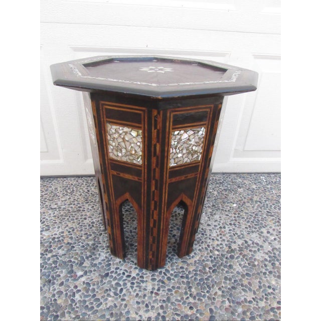 Wood Antique Moroccan Inlaid Table For Sale - Image 7 of 17