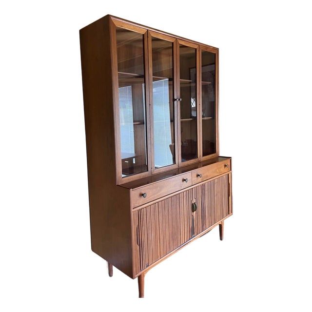 Drexel Declaration Mid-Century Walnut China Cabinet For Sale