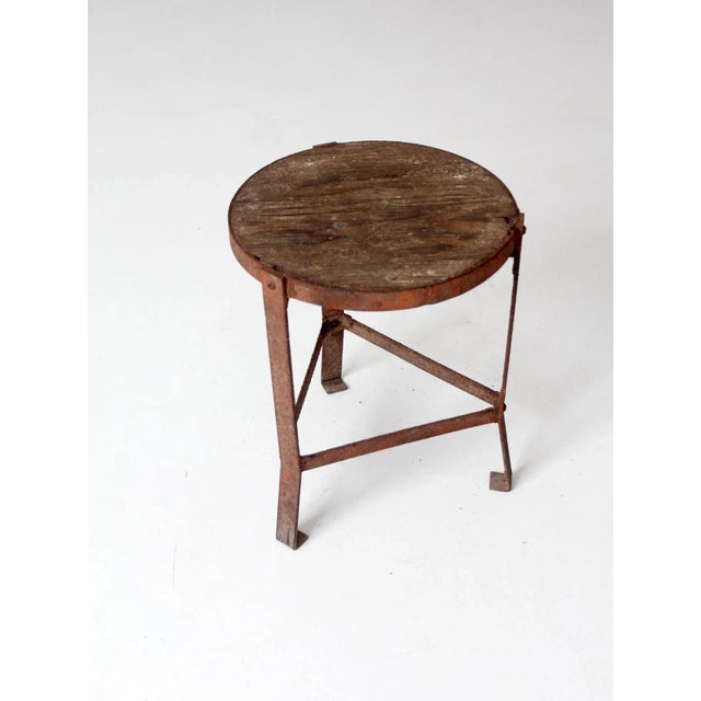 Wood Vintage Industrial Stool For Sale - Image 7 of 12