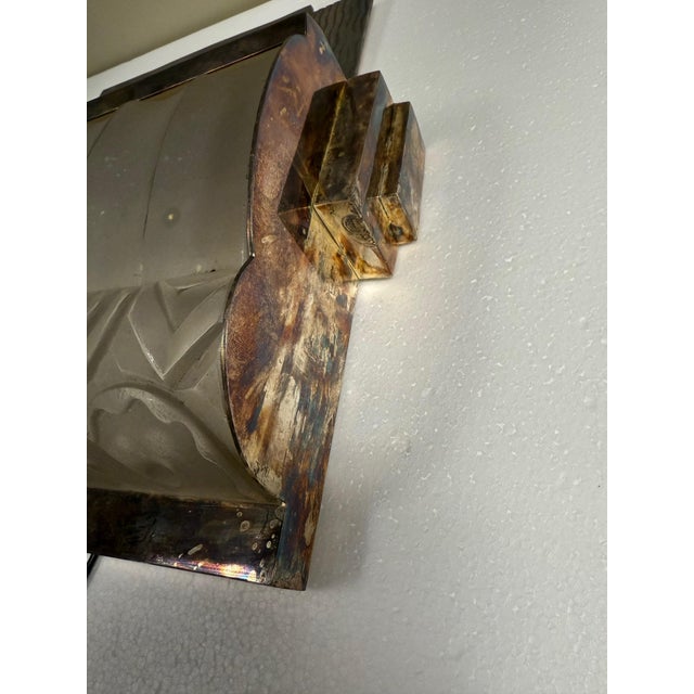 French Art Deco Sconces With Geometric Motif - a Pair For Sale - Image 10 of 12