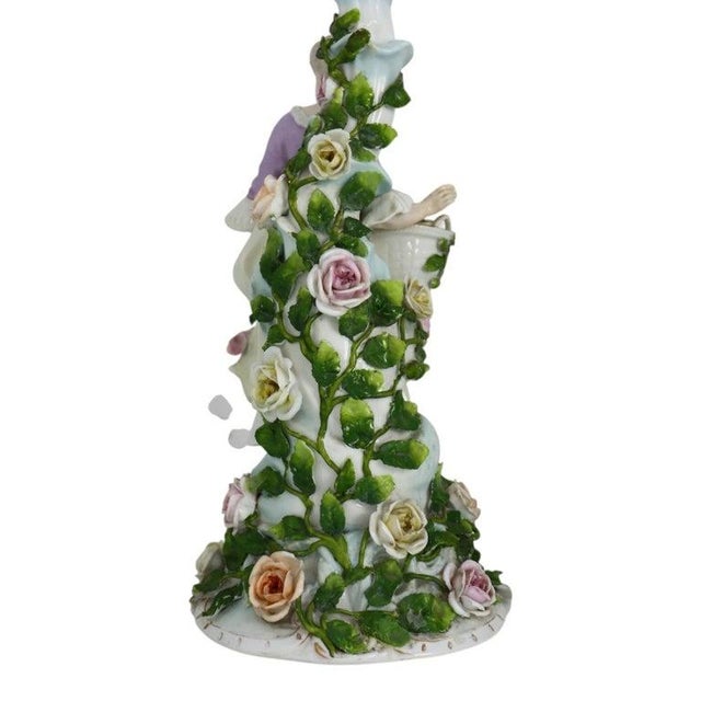 Meissen Porcelain Pair 21" Meissen Style Figural & Floral Porcelain Candelabras C1890 For Sale - Image 4 of 18