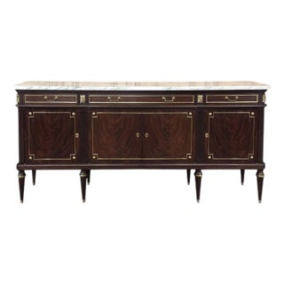 19th Century French Louis XVI Mahogany Buffet With Carrara Marble Top For Sale