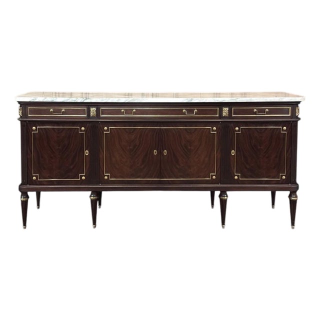 19th Century French Louis XVI Mahogany Buffet With Carrara Marble Top For Sale