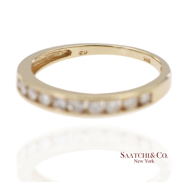 Metal 14k 585 Solid Yellow Gold Natural Diamond Band Ring, Size 8 For Sale - Image 7 of 12