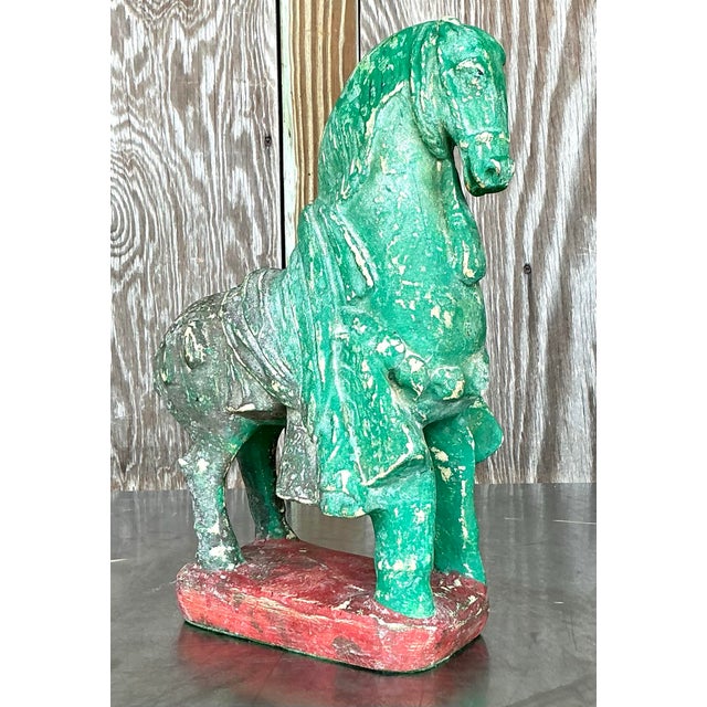 Vintage Boho Plaster Horse For Sale - Image 4 of 8