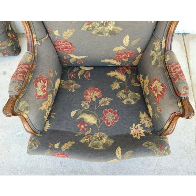 Gray Mid Century Chippendale Wingback Down Cushion Armchair For Sale - Image 8 of 9