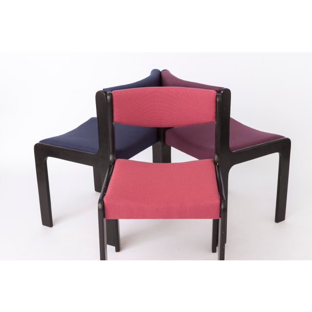 Black Mid-Century Modern German Dining Chairs in Black Beechwood with Pastel Upholstery, 1950s, Set of 6 For Sale - Image 8 of 11