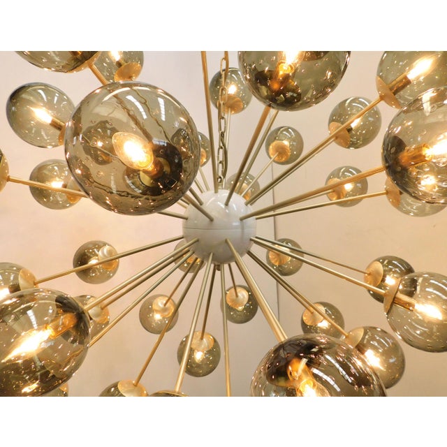 Fabio Ltd 21st Century Nova Satin Brass Smoky Bubbles Murano Sputnik Chandelier by Fabio LTD For Sale - Image 4 of 4