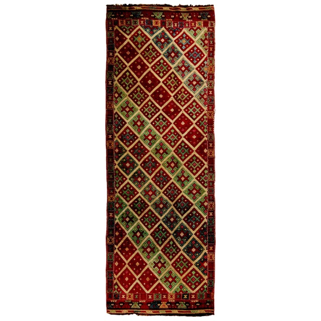 Antique Turkish Transitional Red and Blue Wool Kilim For Sale