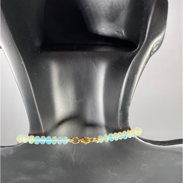 Natural 110 Ct Ethiopian Opal Bead Single Strand Necklace 14 Karat Yellow Gold For Sale - Image 10 of 18