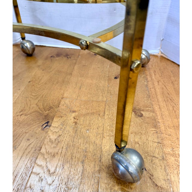 Mid-Century Modern Mid Century Brass and Glass Oval Bar Cart Tea Cart on Castors For Sale - Image 3 of 6