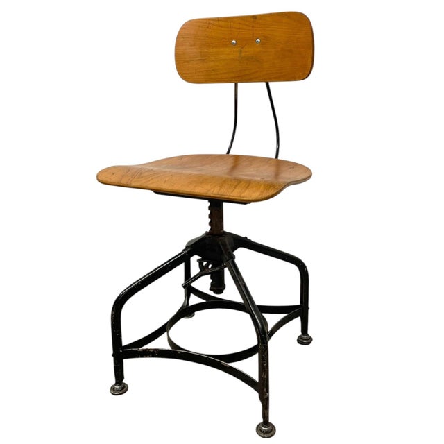 Vintage Industrial Adjustable Height Drafting Chair With Bentwood Seat For Sale - Image 10 of 10
