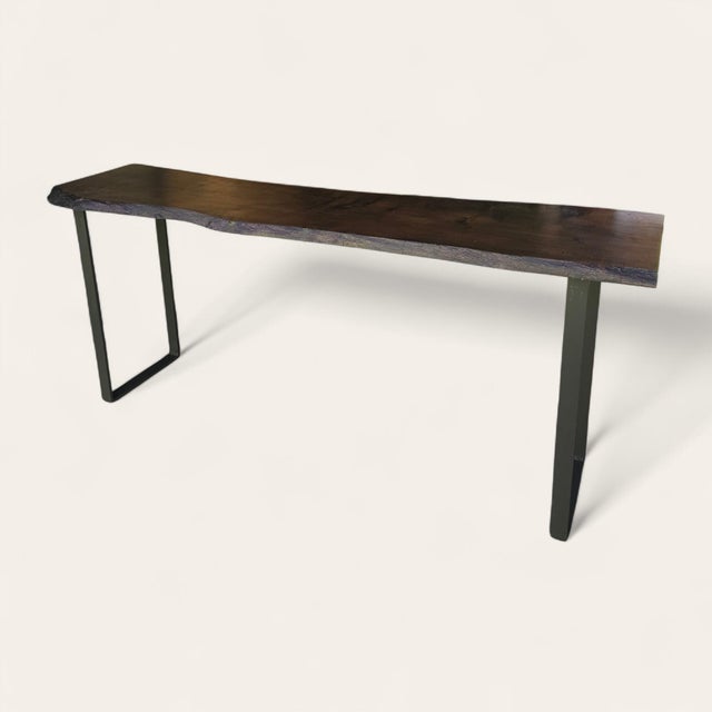 American Spalted Maple Console Table With Double U Steel Base For Sale - Image 3 of 4