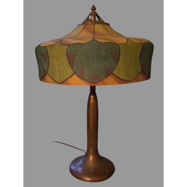 Early 20th Century Early 20th Century Handel Co. Table Lamp With Floral Decorated Reverse Painted Glass Shade For Sale - Image 5 of 12